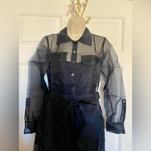 By Anthropologie Black Sheer Utility Jumpsuit - Picture 6 of 8
